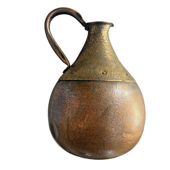 Gundert Lapis Lazuli Pitcher Copper Brass Antique Hammered With Handle - Picture 1 of 16